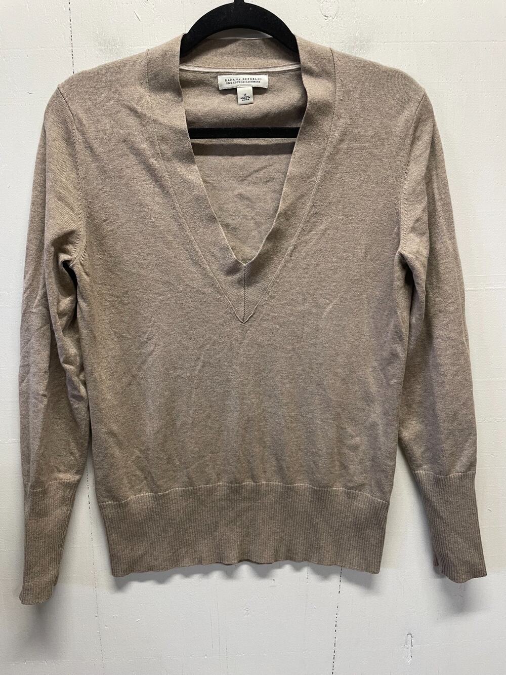 Banana Republic Women's V0Neck Pullover Sweater Tan Size Medium Silk/Cashmere